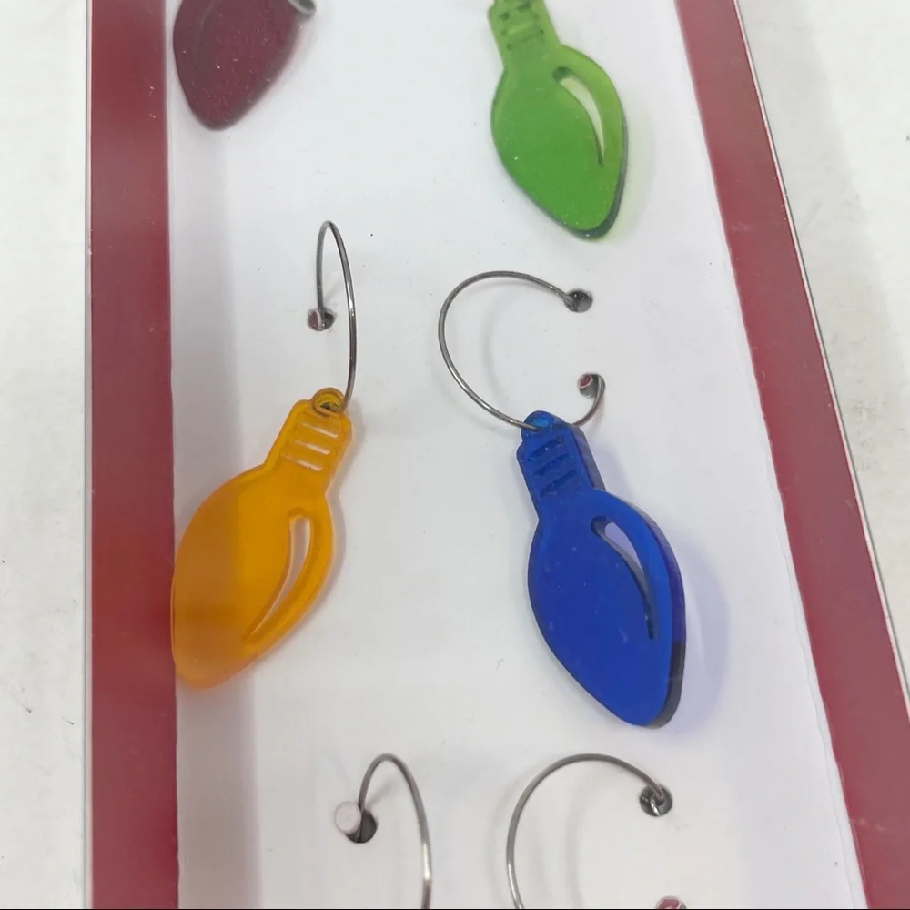 CRATE & BARREL Multicolor Christmas Bulb Wine Charms Set Of 6 New In Box